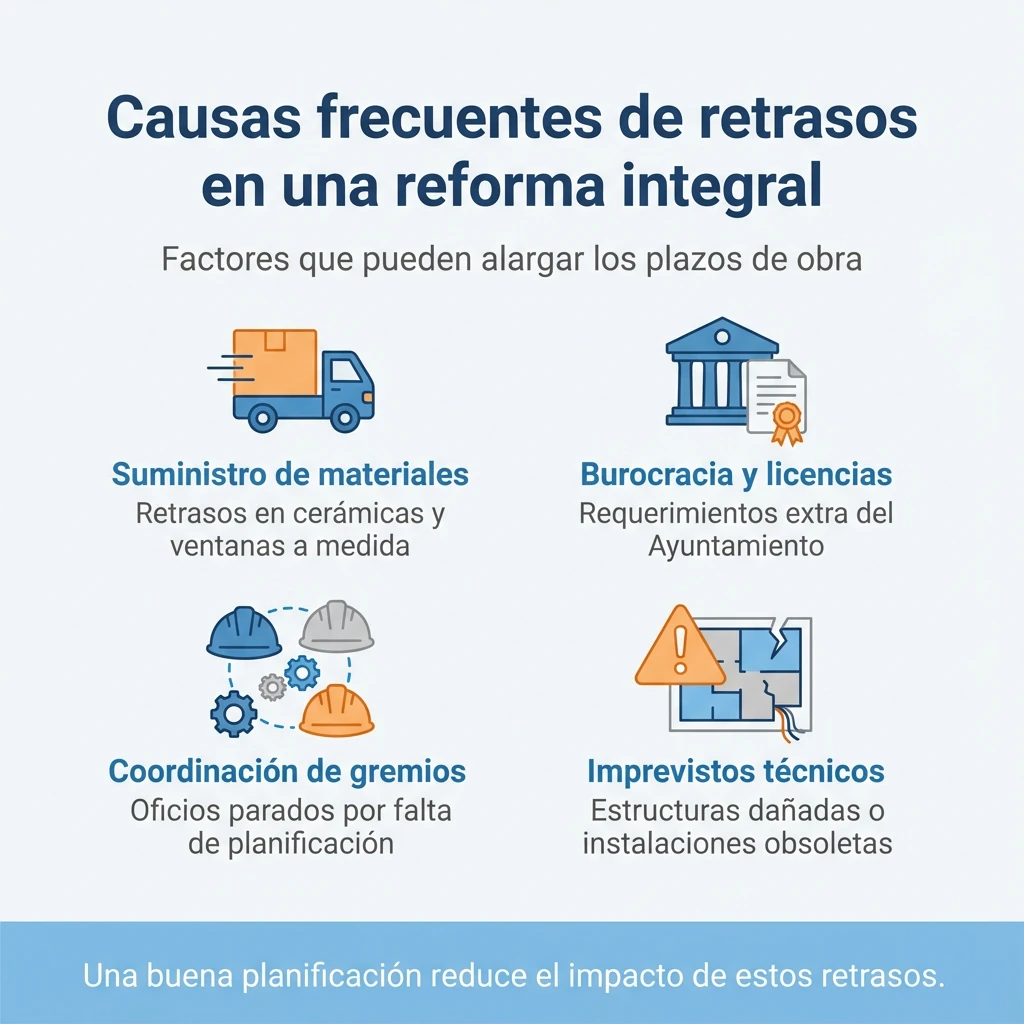 Infografía sobre los motivos más habituales de retraso en una reforma integral de vivienda